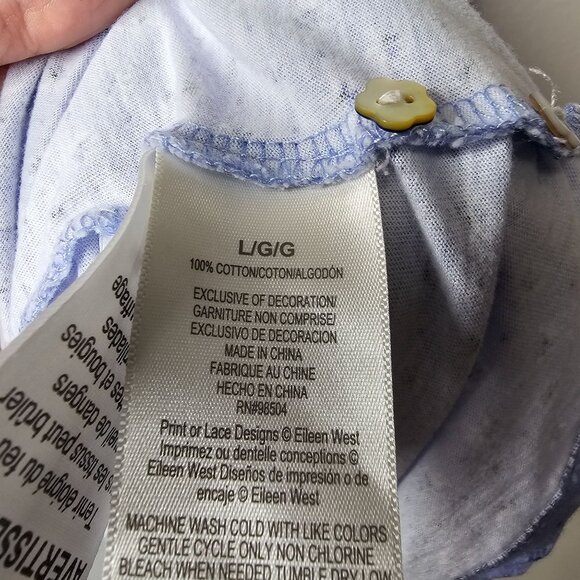 Eileen West L Blue Floral Nightgown Cap Sleeve Cotton Cottagecore Flower Button - Picture 5 of 6